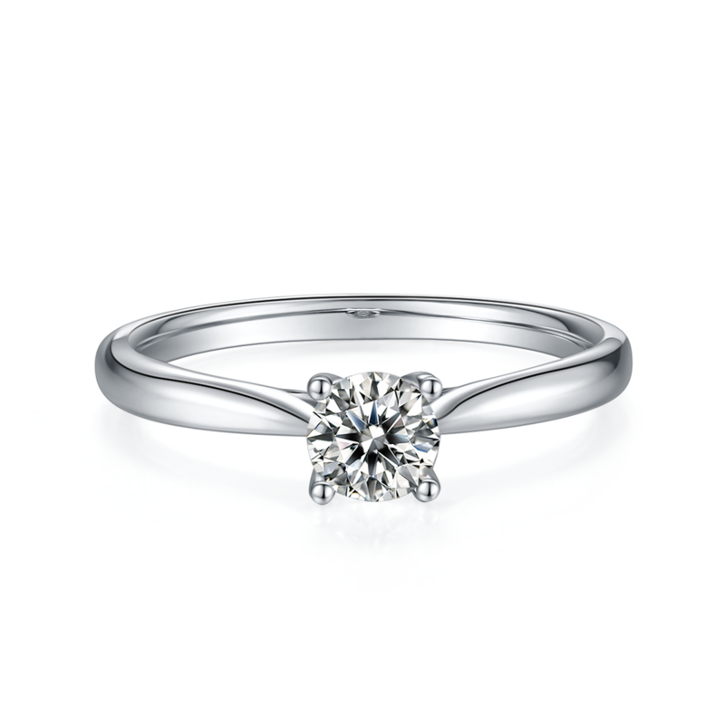 直臂四爪S925银镀白金MoissaniteWomen's Ring50分D级